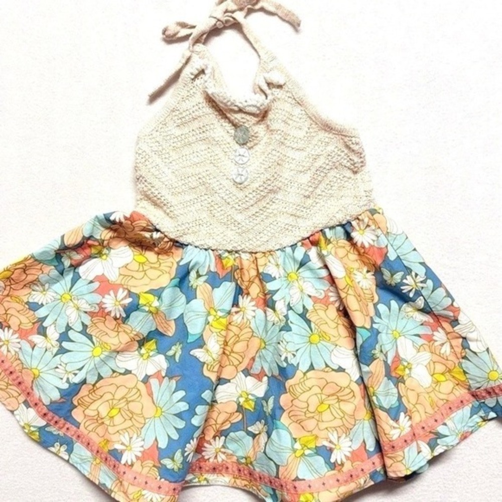 Wildflowers Clothing Crochet Knit Halter Top Floral Boho Girls Size 6 S18T309